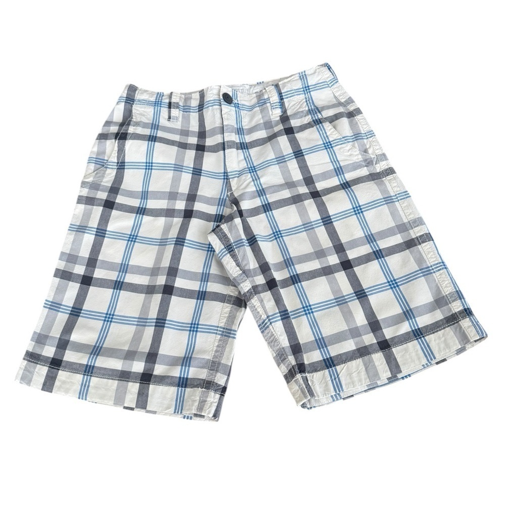 Aeropostale Men’s Shorts A87 Sz.29 Blue&Gray Plaid Casual Flat Front Drawstring